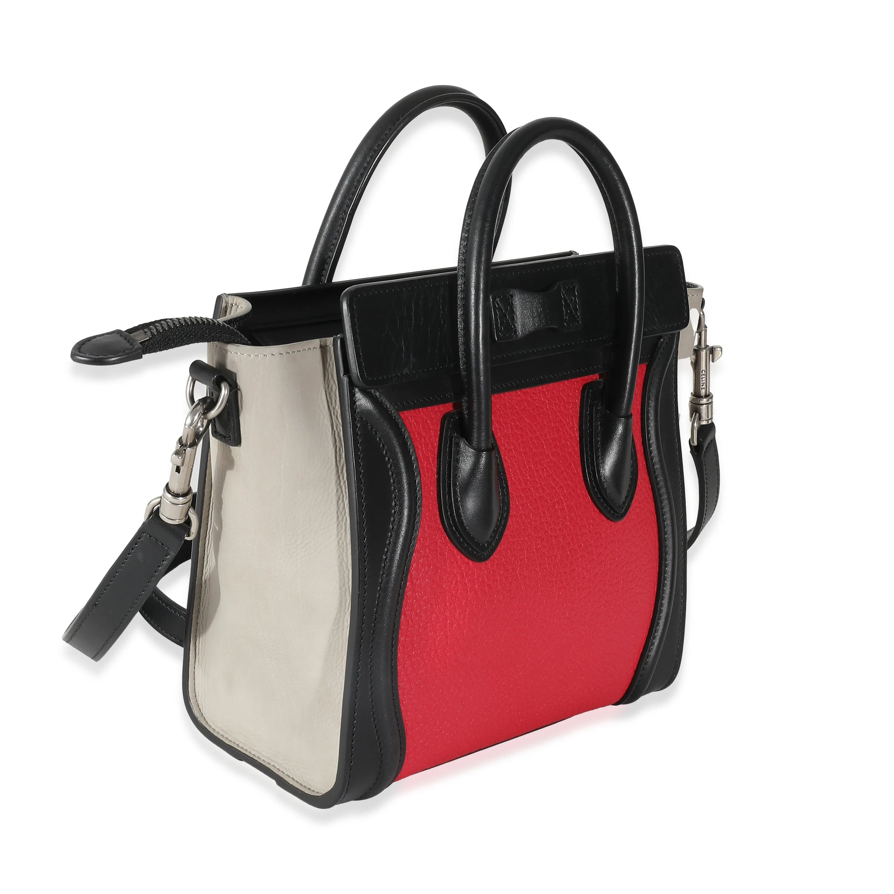 Celine Red Goatskin Grey Calfskin Nano Luggage Tote