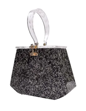 Charles Kahn Vintage 1950s Black & Silver Confetti Glitter Lucite Handbag