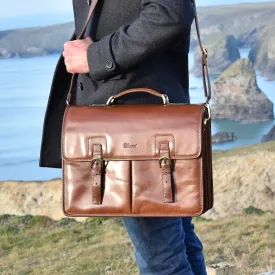 Chestnut Executive Leather Briefcase - Laptop & Tablet Friendly