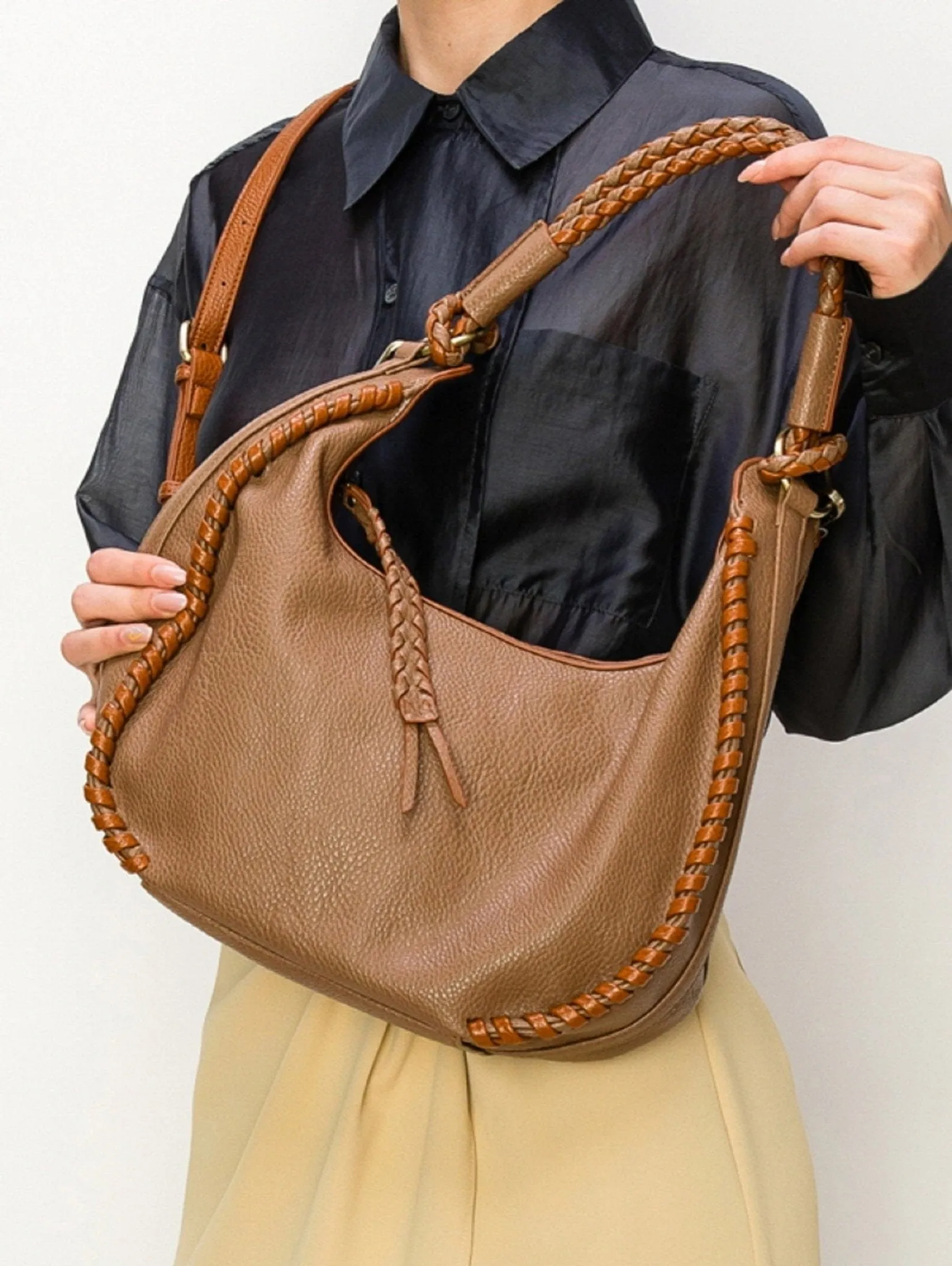 CMS049 Delia Whipstitch Hobo Shoulder Bag