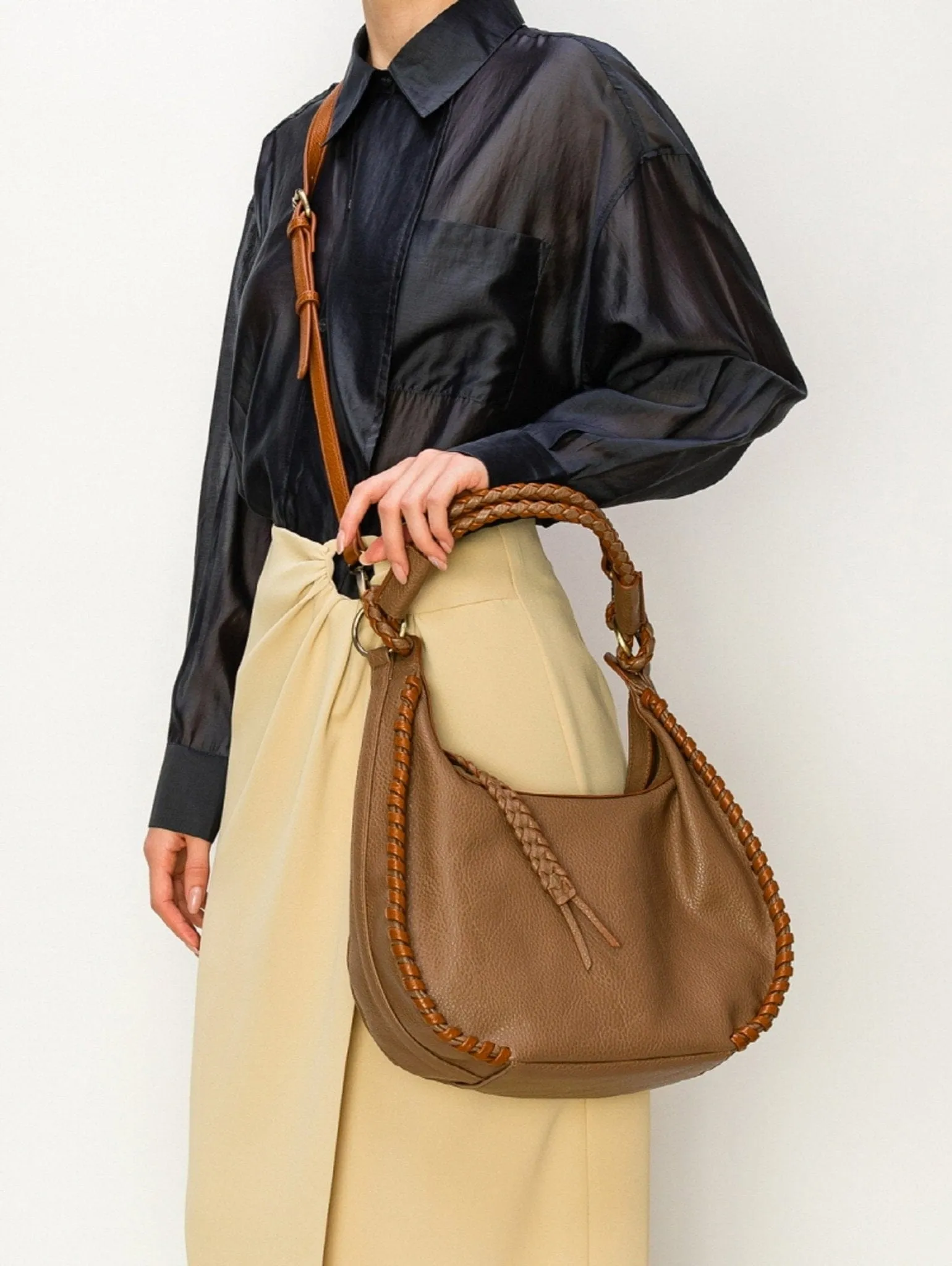 CMS049 Delia Whipstitch Hobo Shoulder Bag