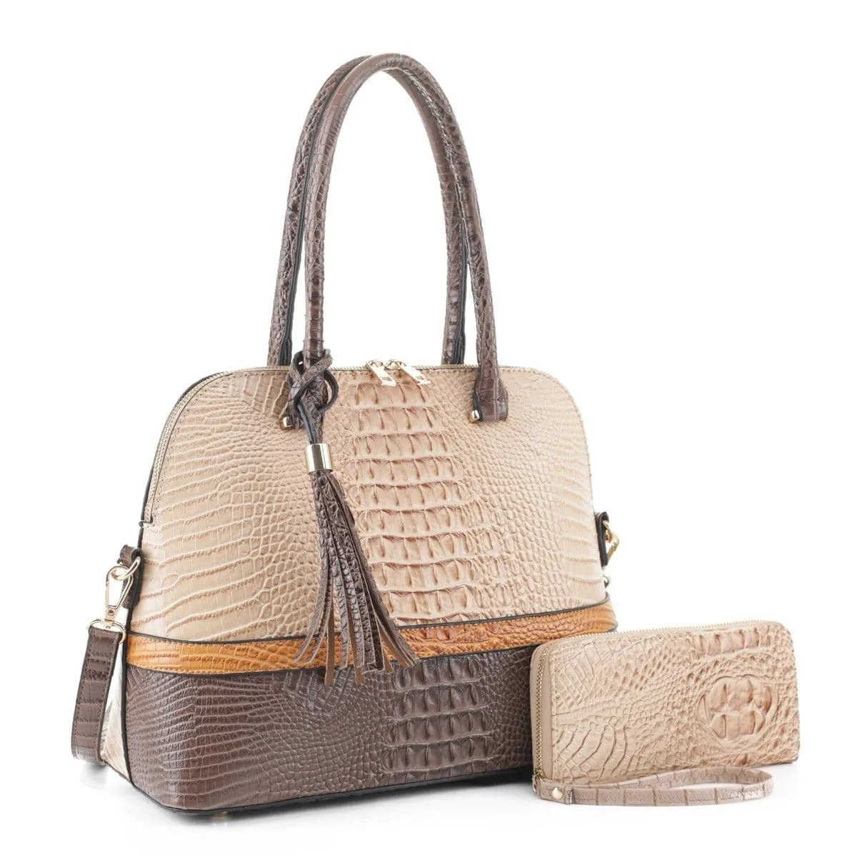 EM1334S Dome Crocodile Textured Handbag/Briefcase w/ Wallet