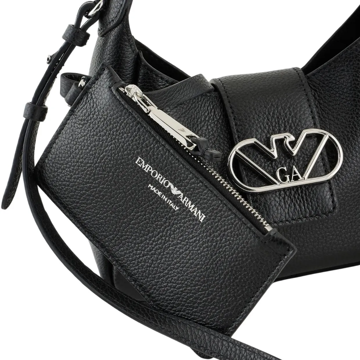 Emporio Armani Eagle Buckle Mini Leather Black Hobo Bag