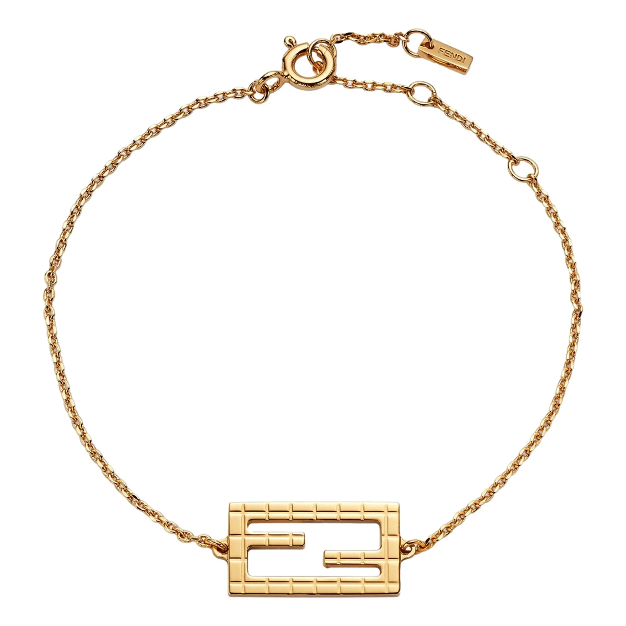 Fendi Baguette Logo Bracelet Gold Metal Adjustable Chain Medium