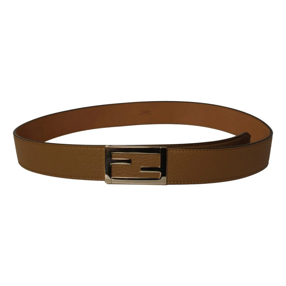 Fendi Baguette Sand Brown Calf Leather Silver Hardware Belt Size 90/36 7C0420