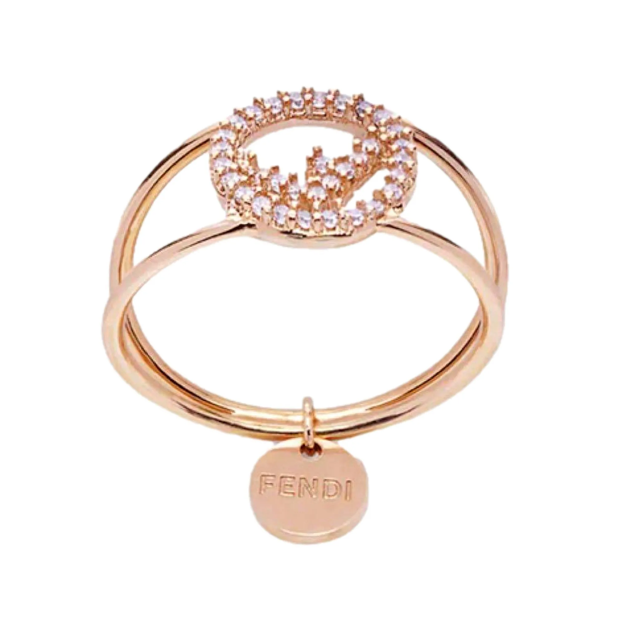 Fendi F is Fendi Circle Logo Crystal Ring Rose Gold Metal Size Small