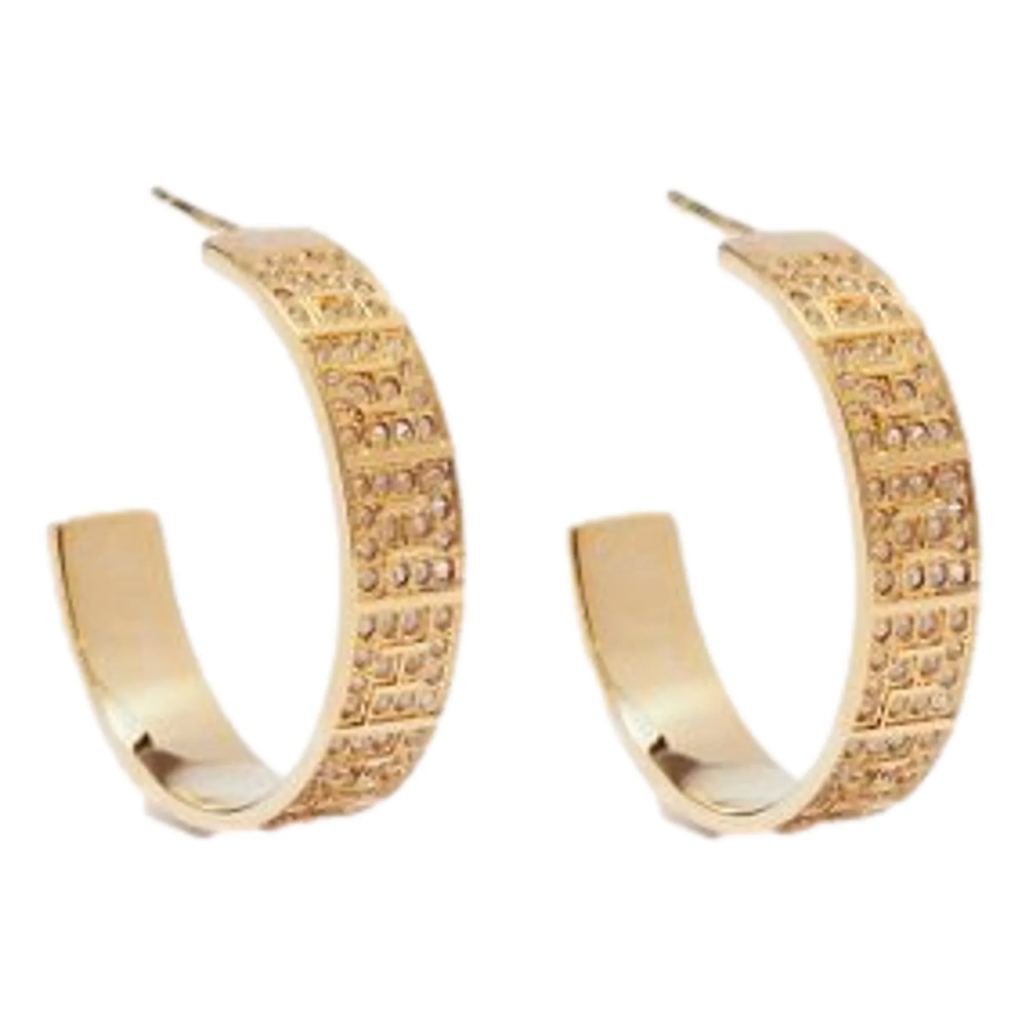 Fendi FF Crystal Embellished Gold Hoop Earrings