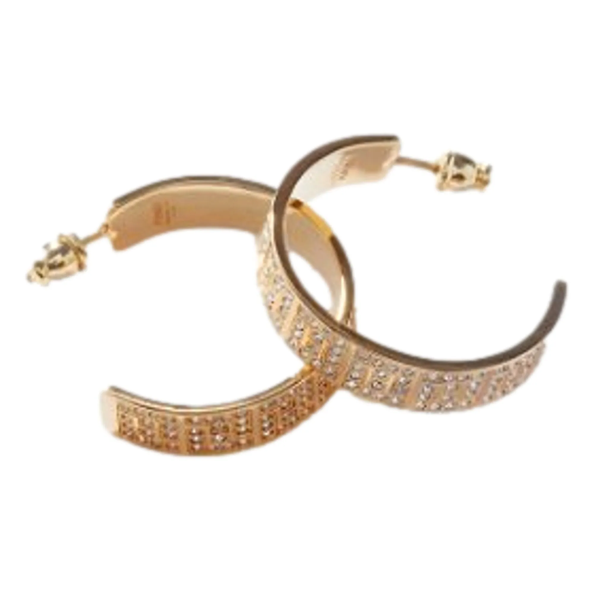 Fendi FF Crystal Embellished Gold Hoop Earrings