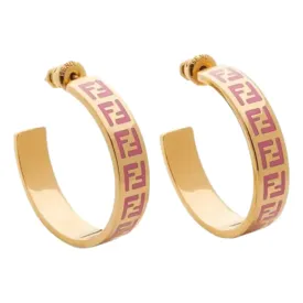 Fendi FF Print Pink and Gold Finish Metal Hoop Fashion Earrings