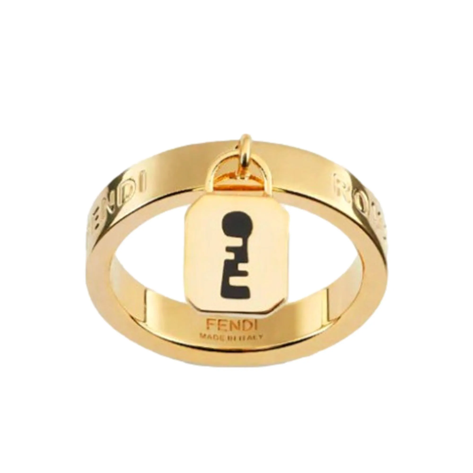 Fendi Master Key Pendant Gold Finish Metal Medium Fashion Ring