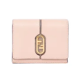 Fendi O'Lock Wallet Micro Trifold Rose Pink Tortora Gray Calf Leather