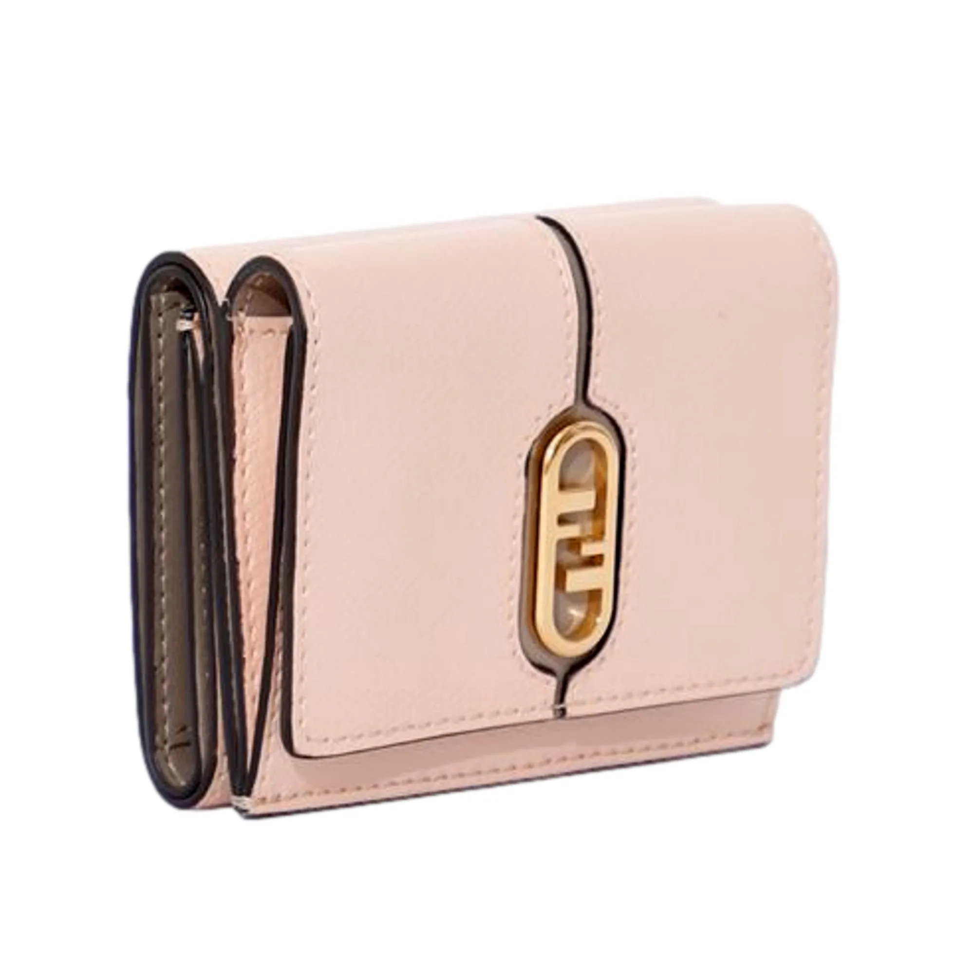 Fendi O'Lock Wallet Micro Trifold Rose Pink Tortora Gray Calf Leather