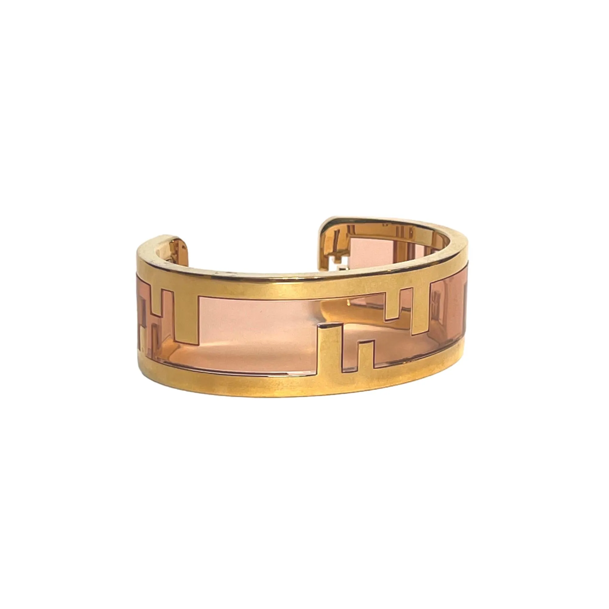 Fendi O'Lock Womens Gold Metal and Dust Pink Plexiglass Small Bracelet