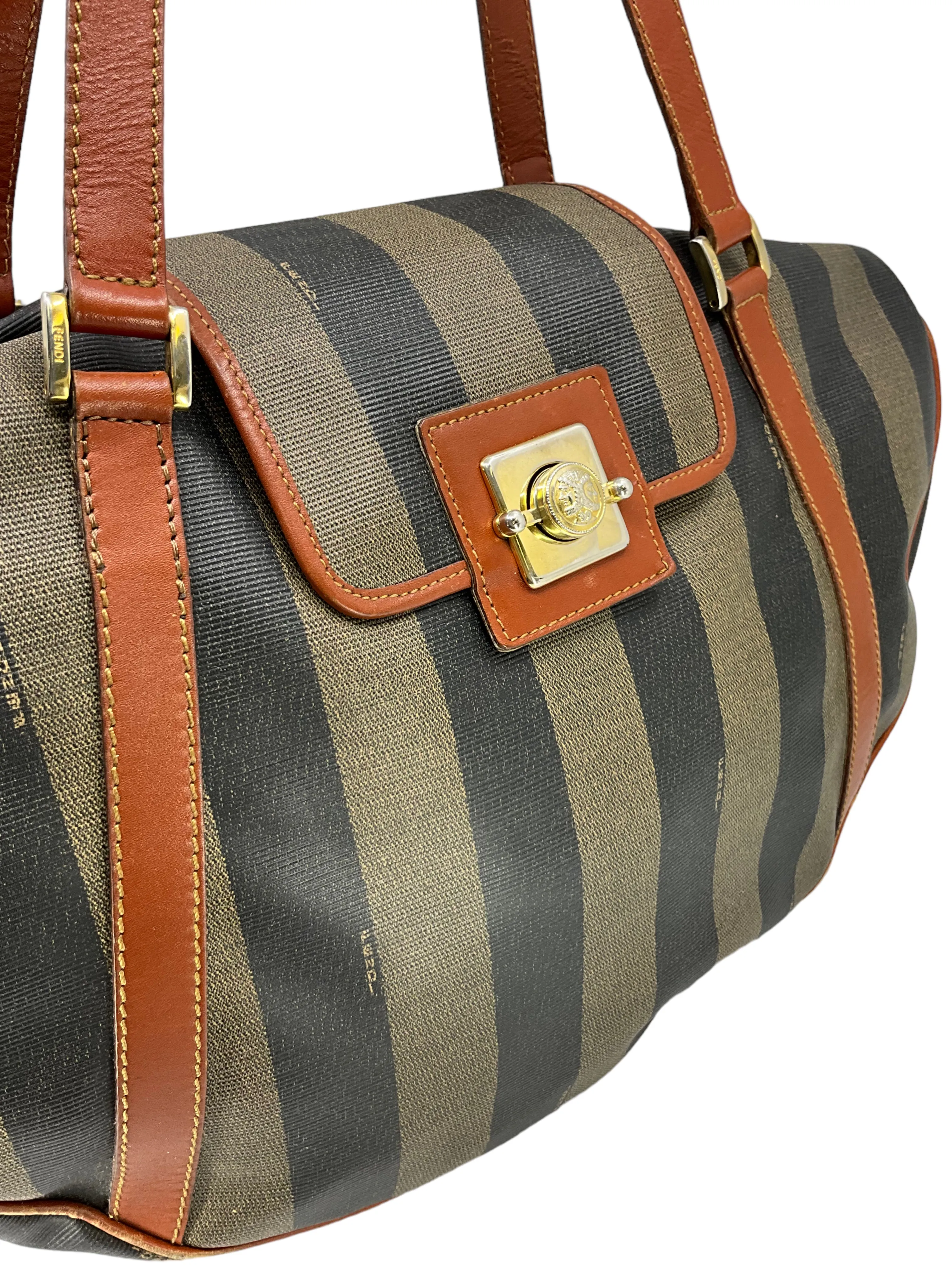 FENDI Vintage Pequin Striped Canvas Tote Bag