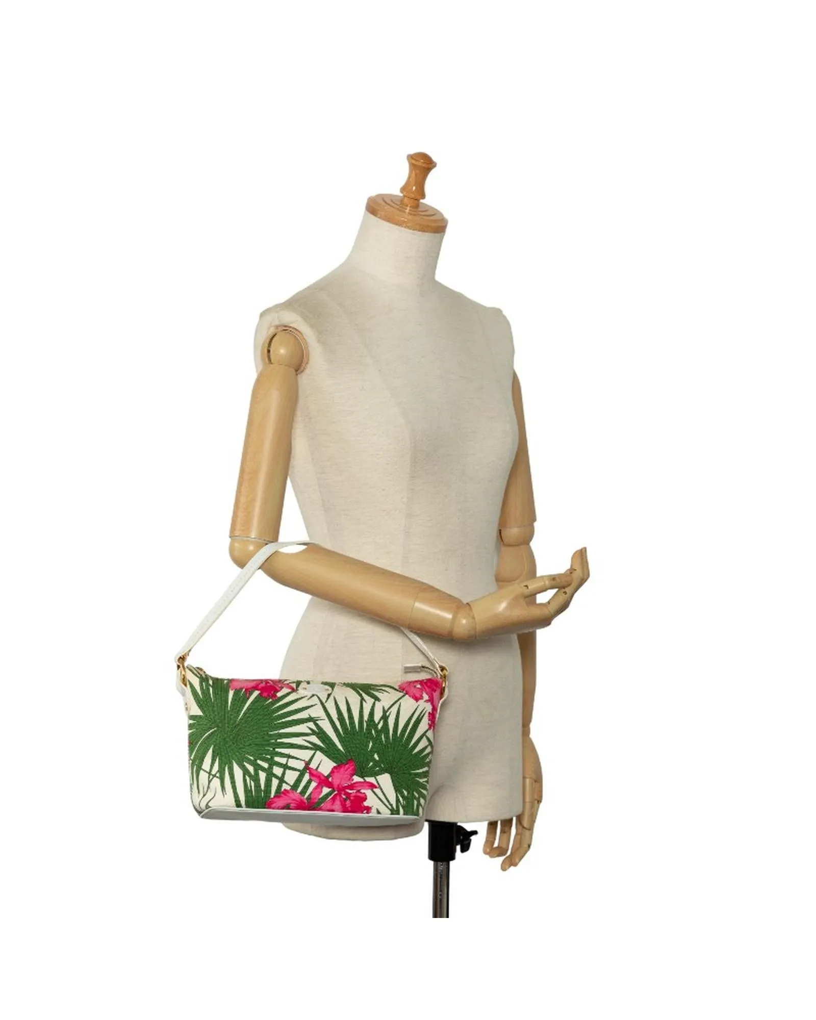 Green Palm and Floral Print Bag - B Condition