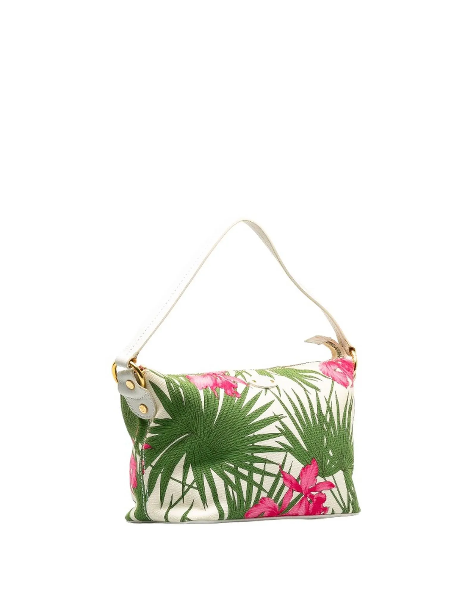 Green Palm and Floral Print Bag - B Condition