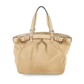 GUCCI Diamante Bamboo Handbag - Beige Leather