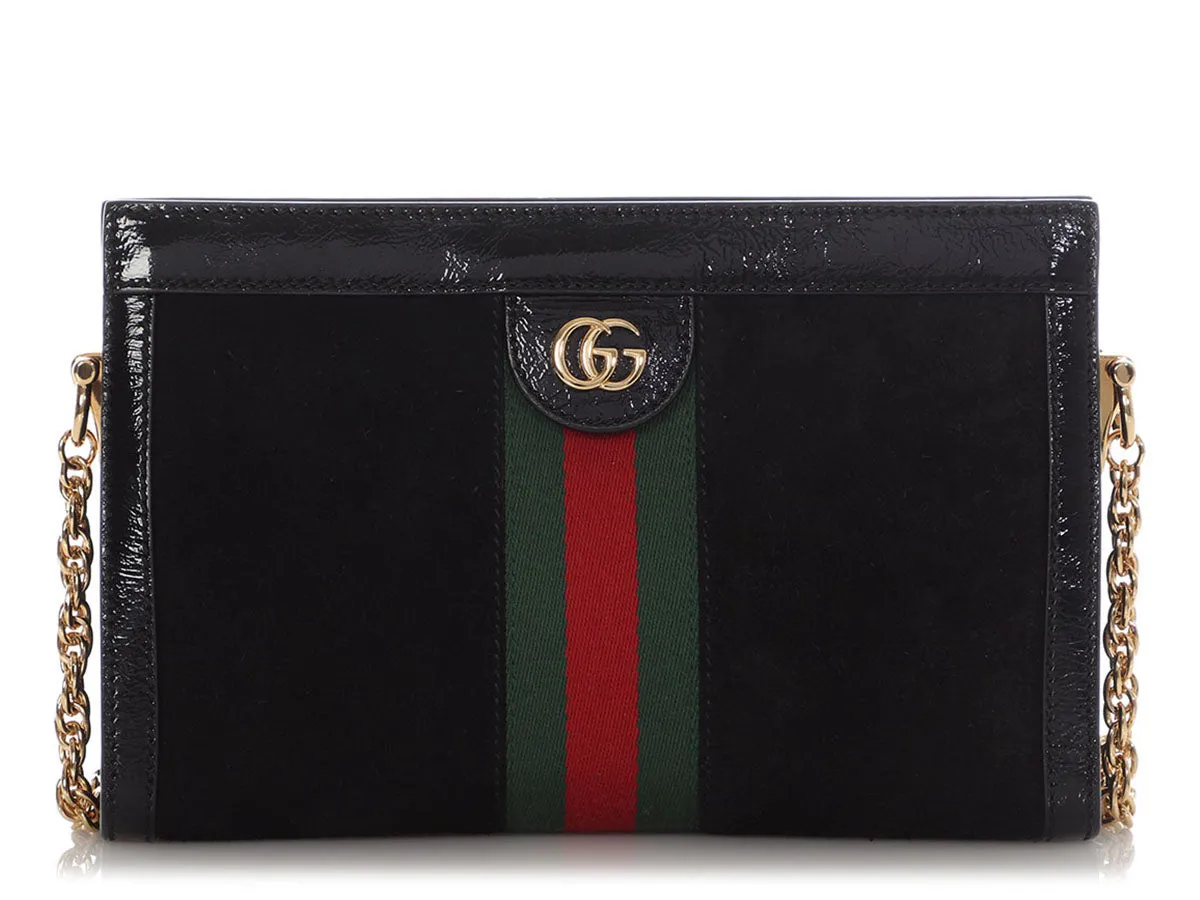 Gucci Medium Black Suede Ophidia Chain Shoulder Bag