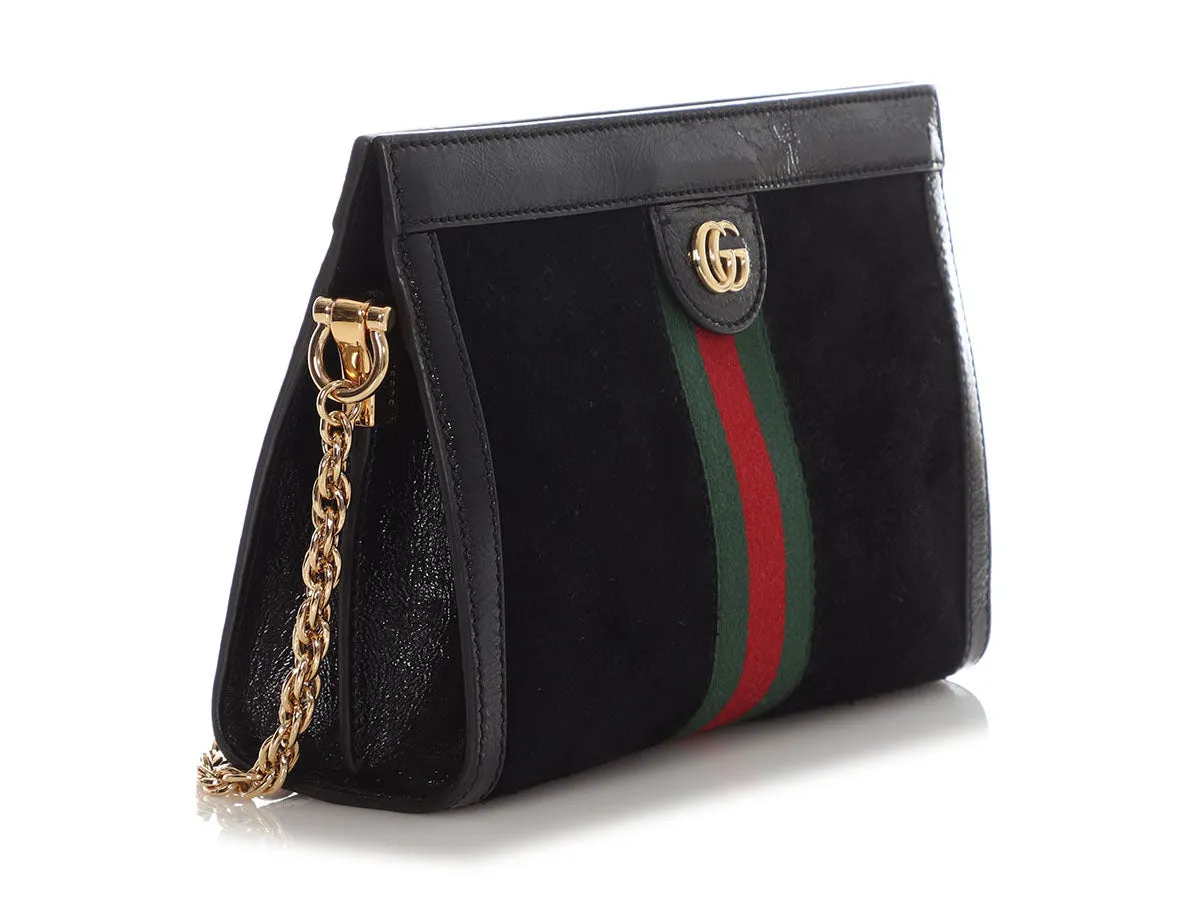 Gucci Medium Black Suede Ophidia Chain Shoulder Bag