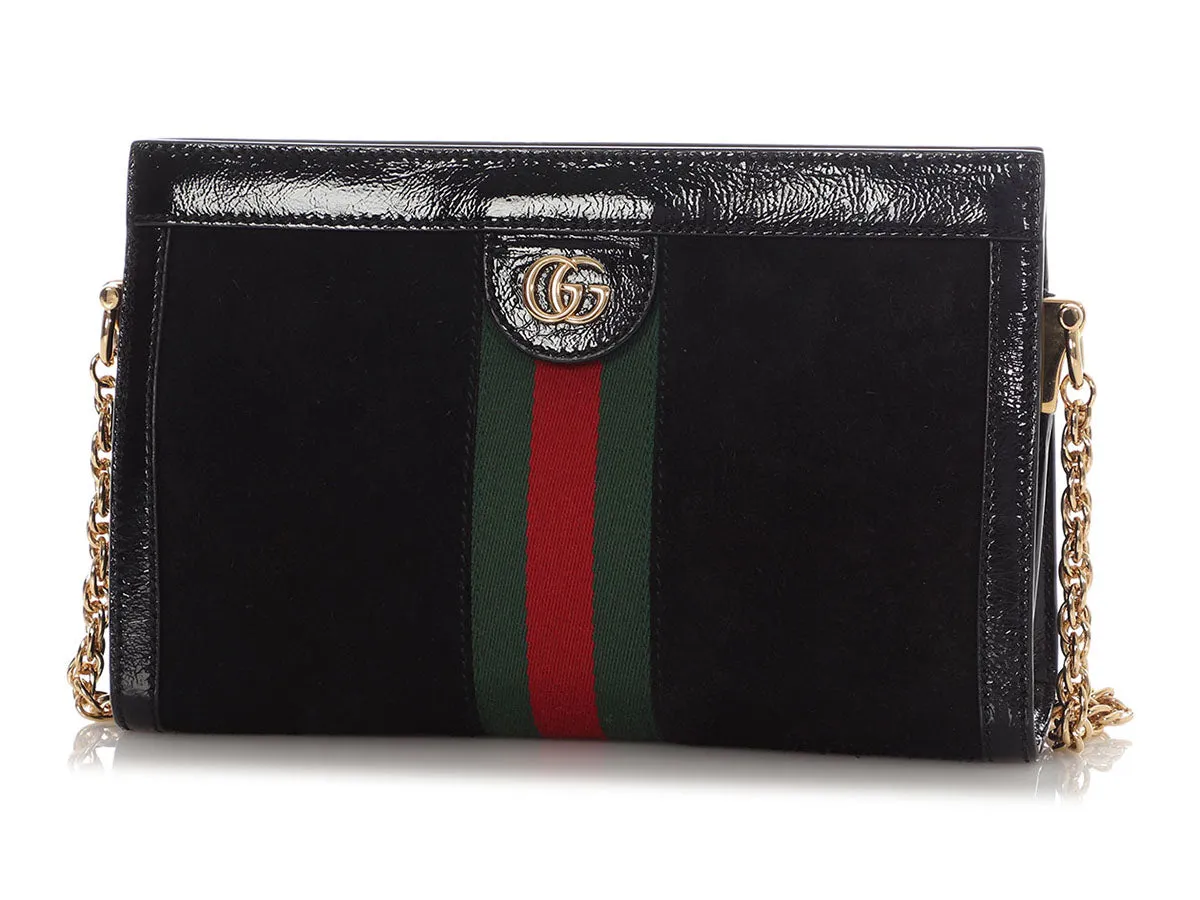 Gucci Medium Black Suede Ophidia Chain Shoulder Bag