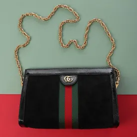 Gucci Medium Black Suede Ophidia Chain Shoulder Bag