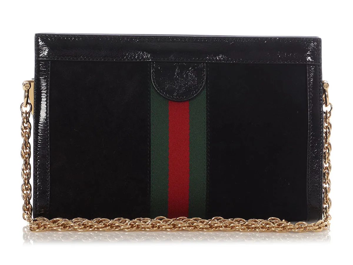 Gucci Medium Black Suede Ophidia Chain Shoulder Bag