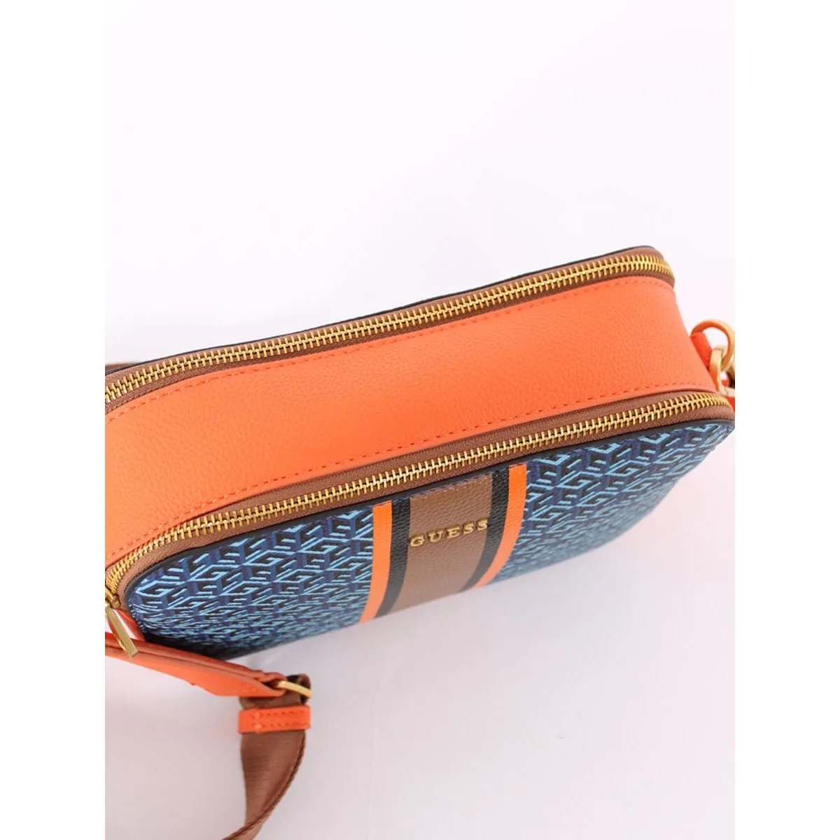 Guess RaInee Crossbody Camera Bag In Blue Orange