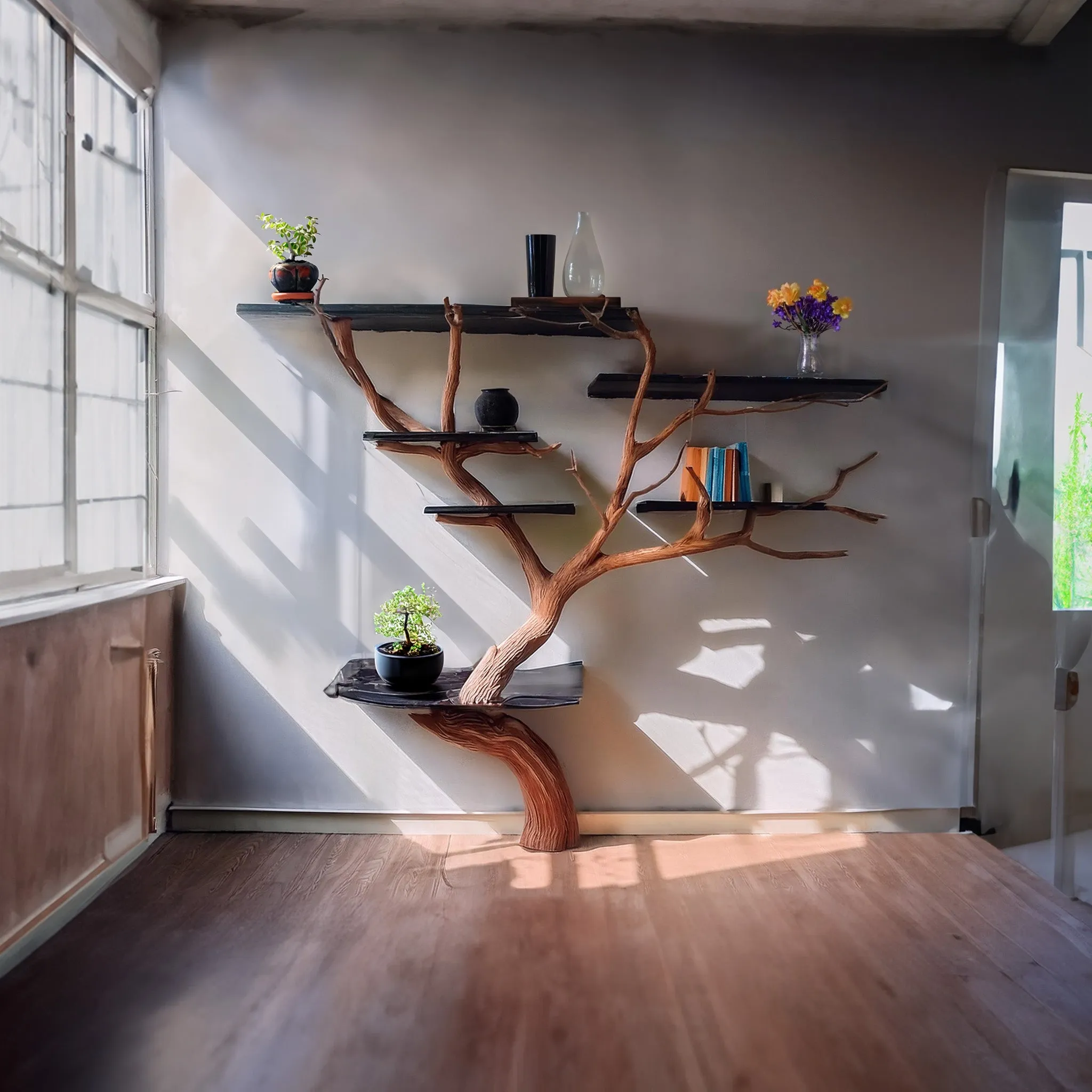 Handmade Tree Branch Bookcase Shelves