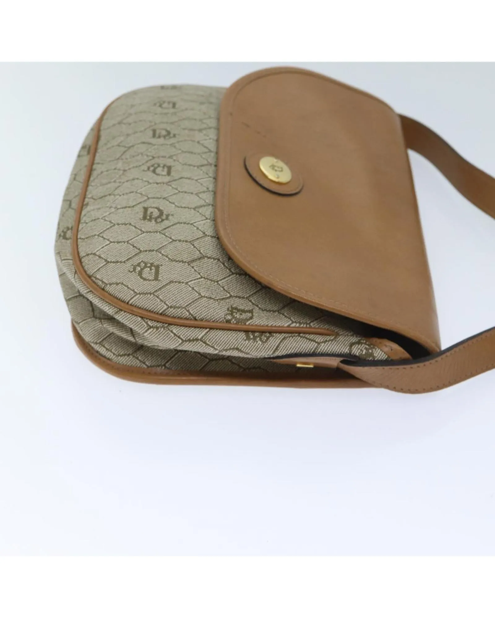 Honeycomb Canvas Shoulder Bag - Beige PVC Leather