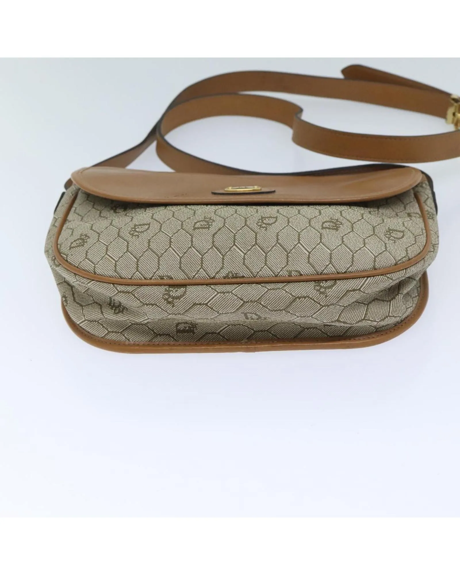 Honeycomb Canvas Shoulder Bag - Beige PVC Leather