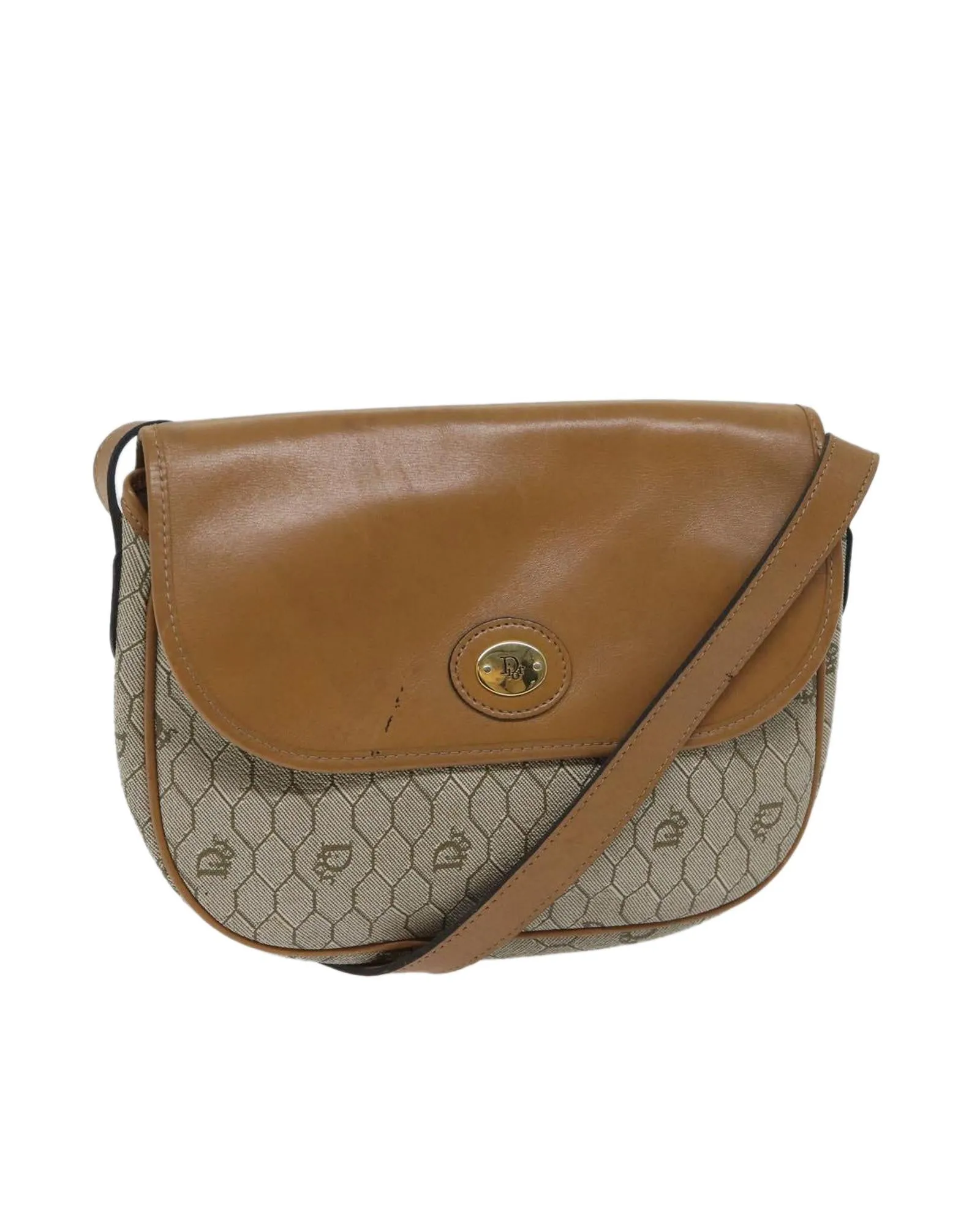 Honeycomb Canvas Shoulder Bag - Beige PVC Leather