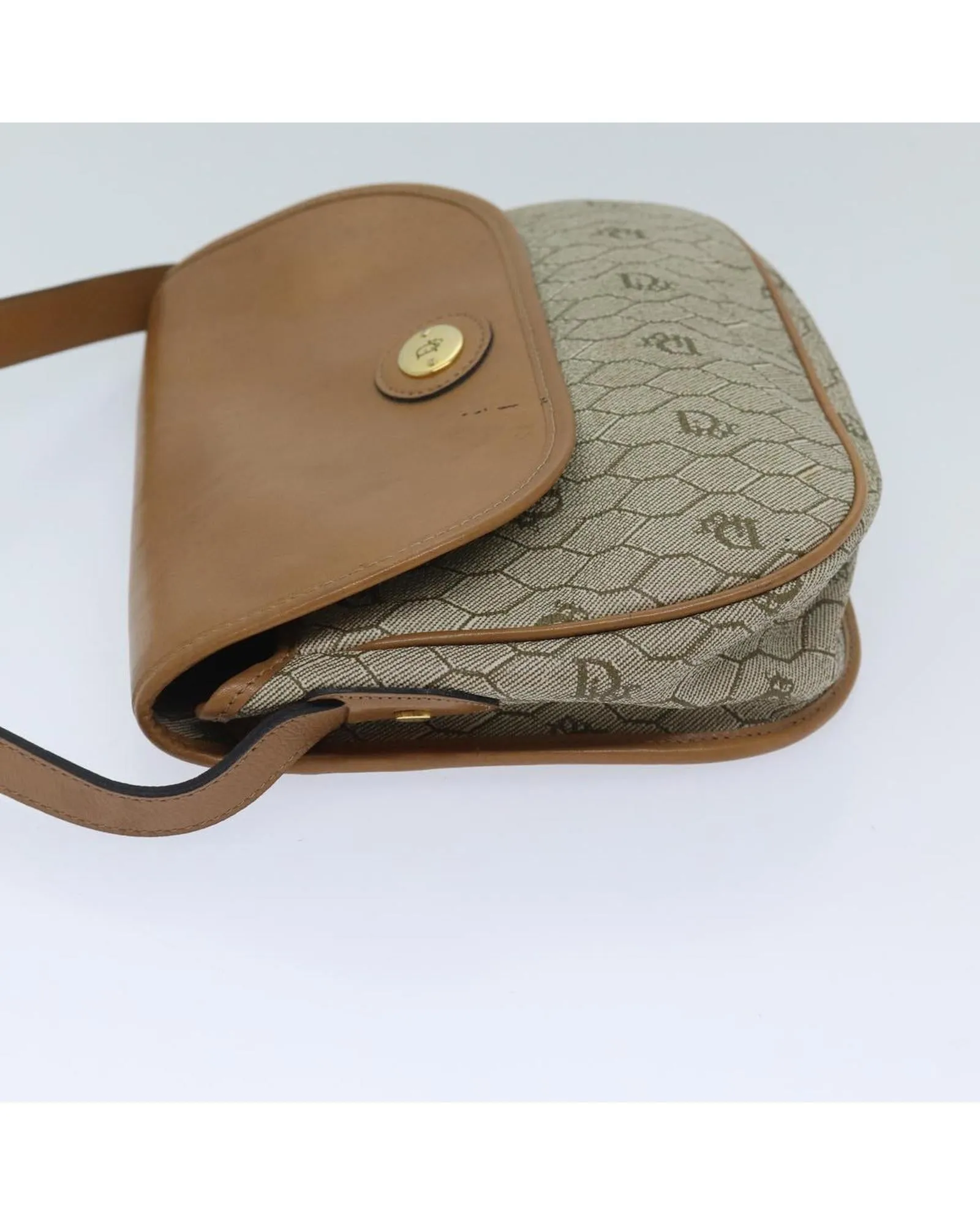 Honeycomb Canvas Shoulder Bag - Beige PVC Leather