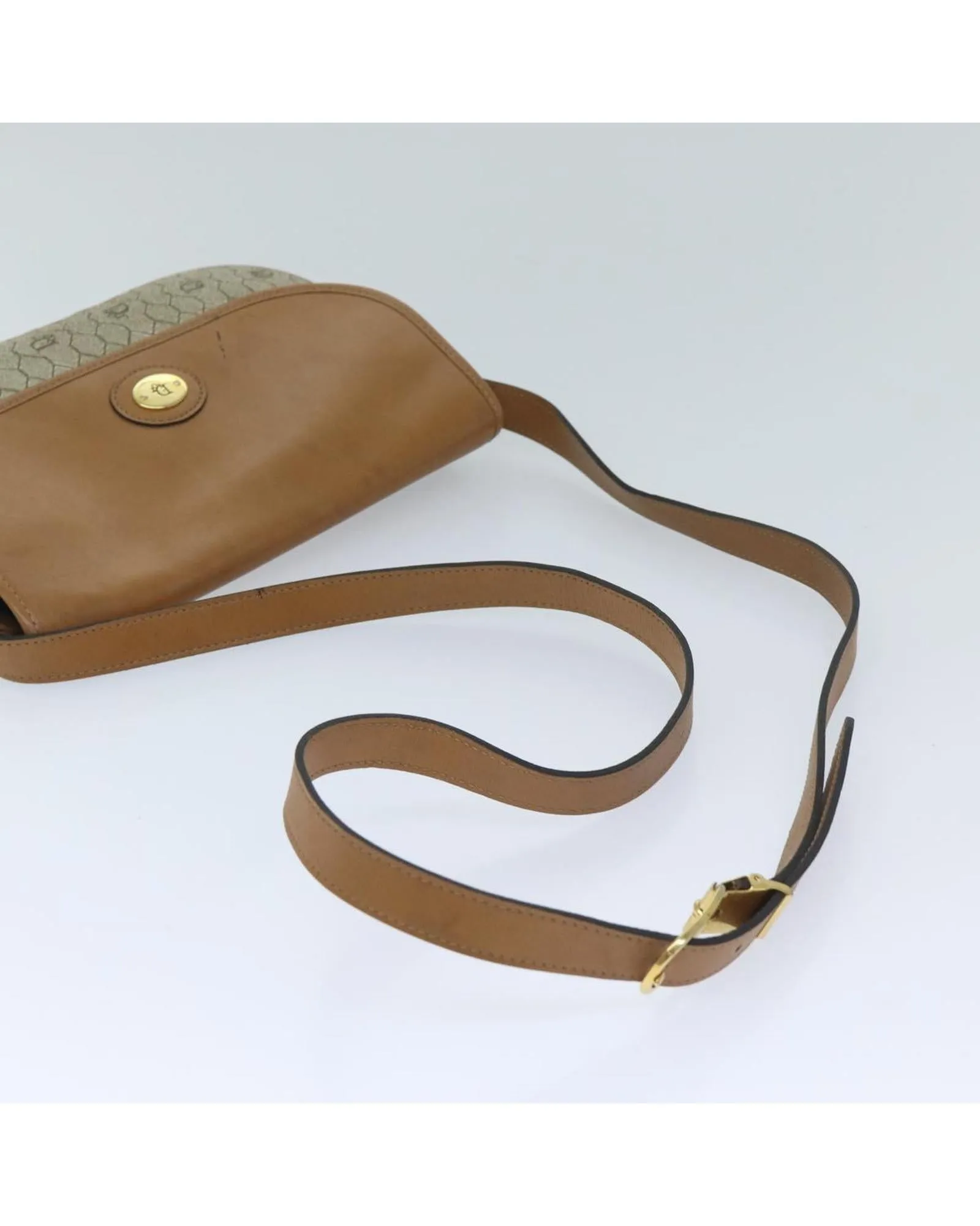 Honeycomb Canvas Shoulder Bag - Beige PVC Leather