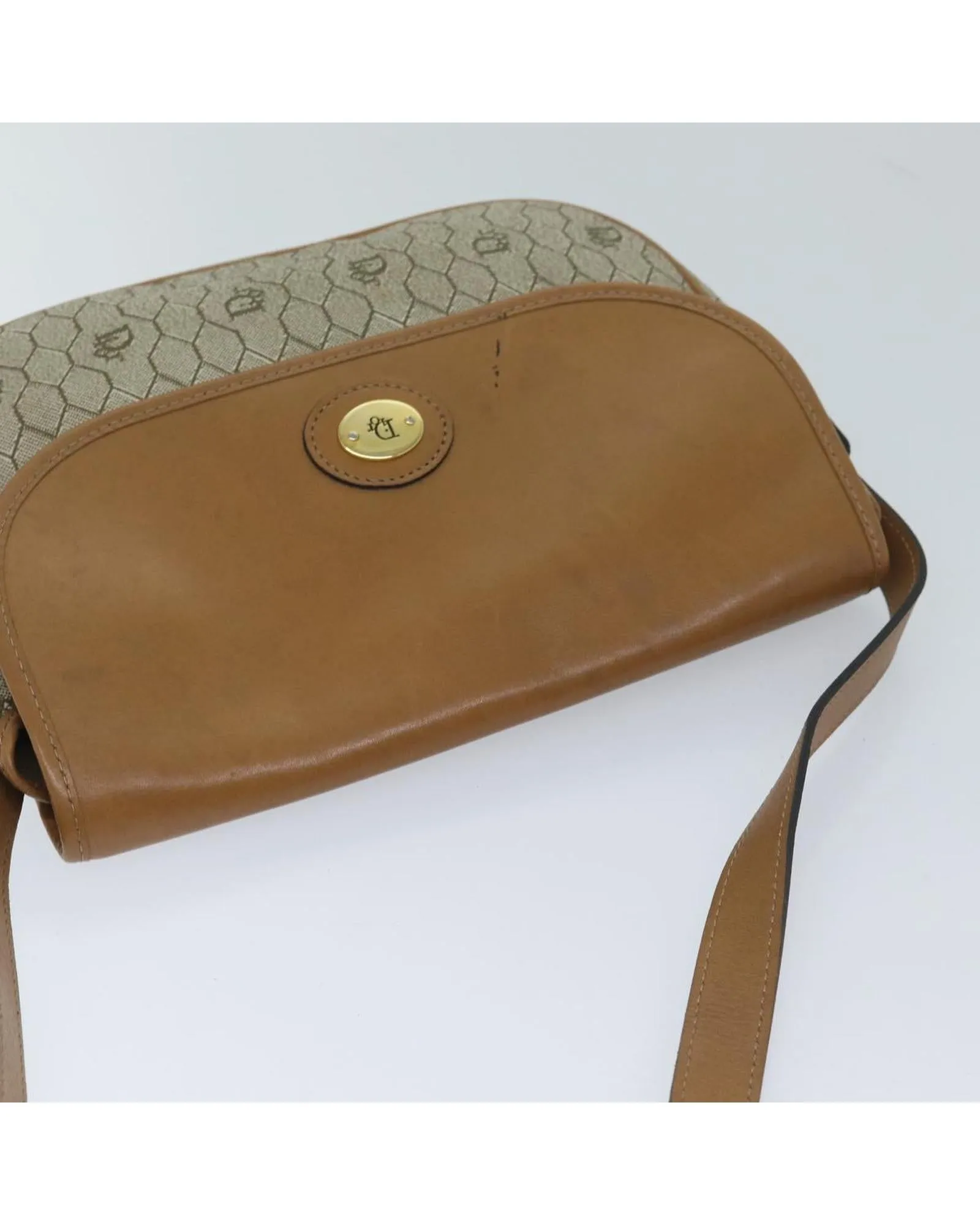 Honeycomb Canvas Shoulder Bag - Beige PVC Leather