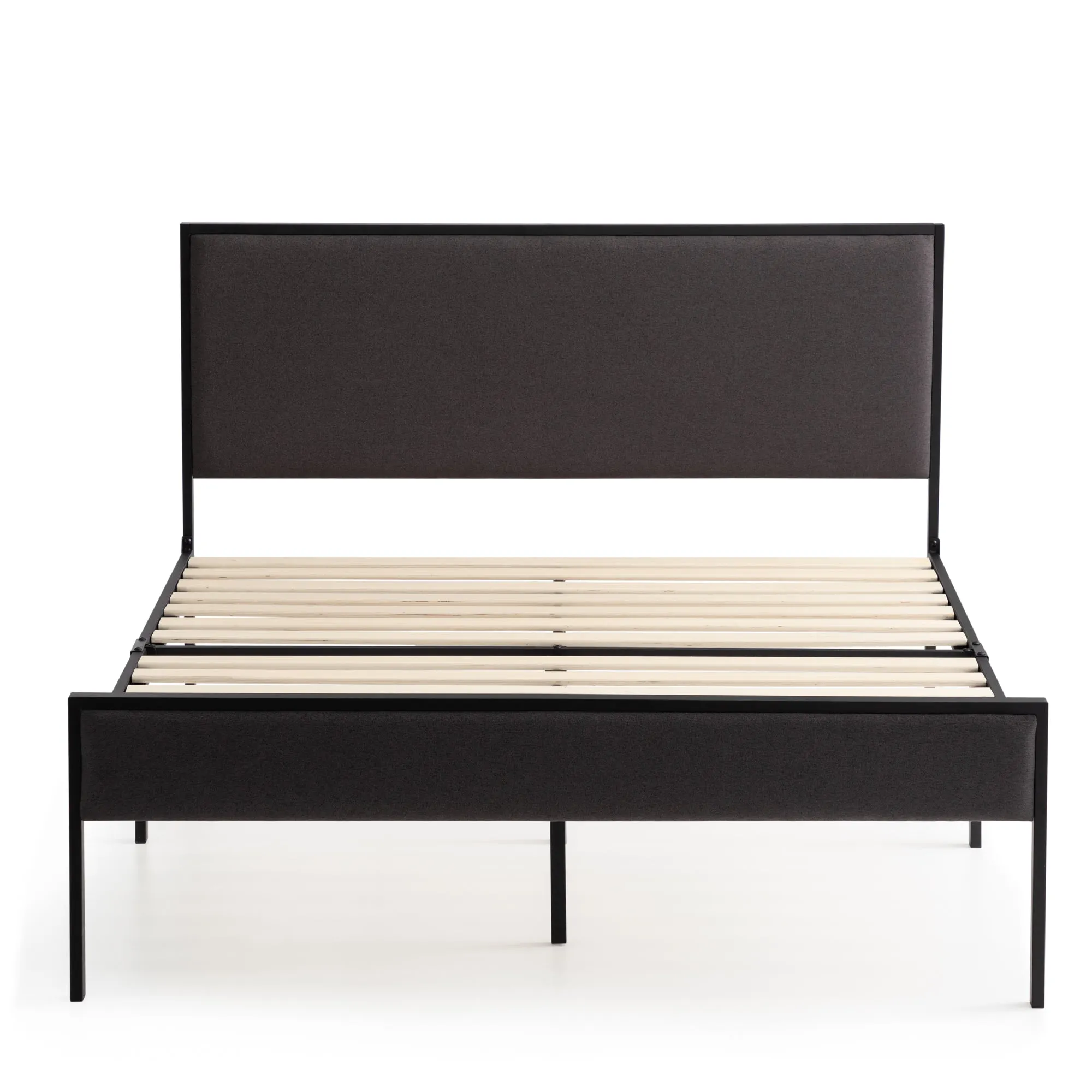 Hudson Metal Platform Bed Frame with Upholstered Headboard