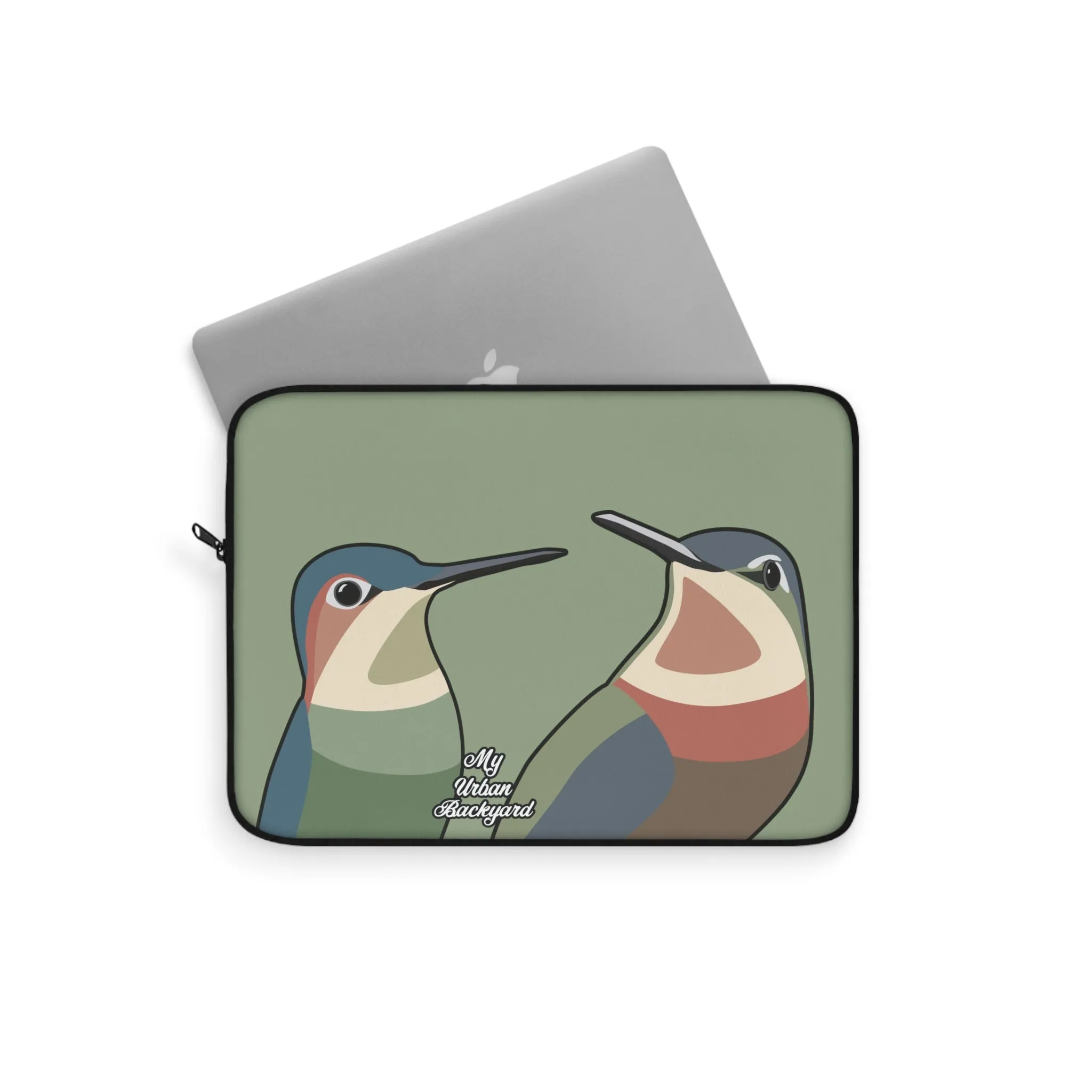 Hummingbirds on Sage Green, Laptop Carrying Case, Top Loading Sleeve for School or Work