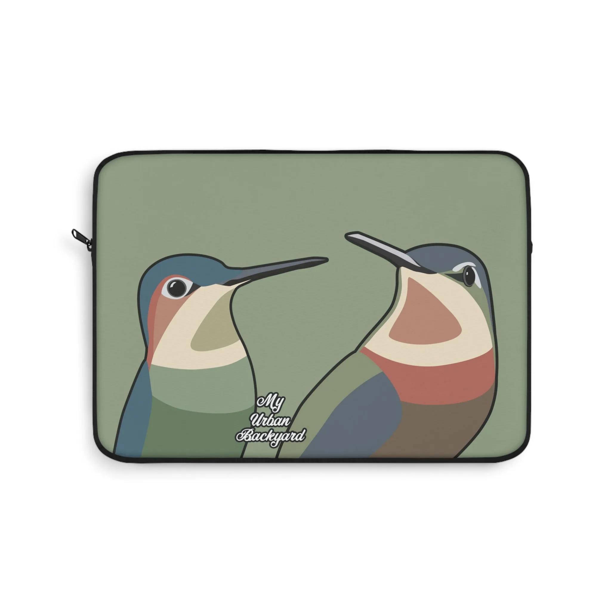 Hummingbirds on Sage Green, Laptop Carrying Case, Top Loading Sleeve for School or Work