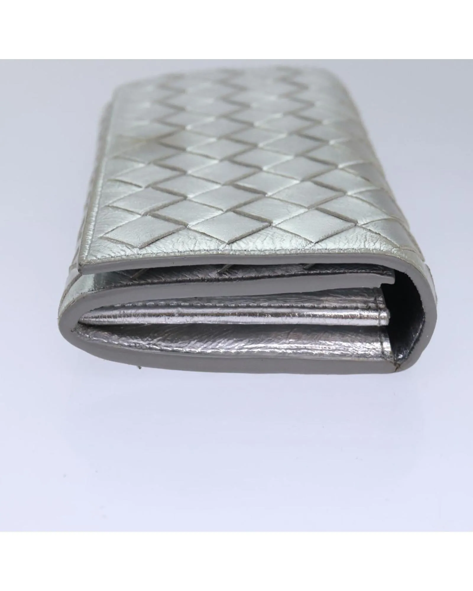 Intrecciato Leather Long Wallet with Silver Tone Hardware