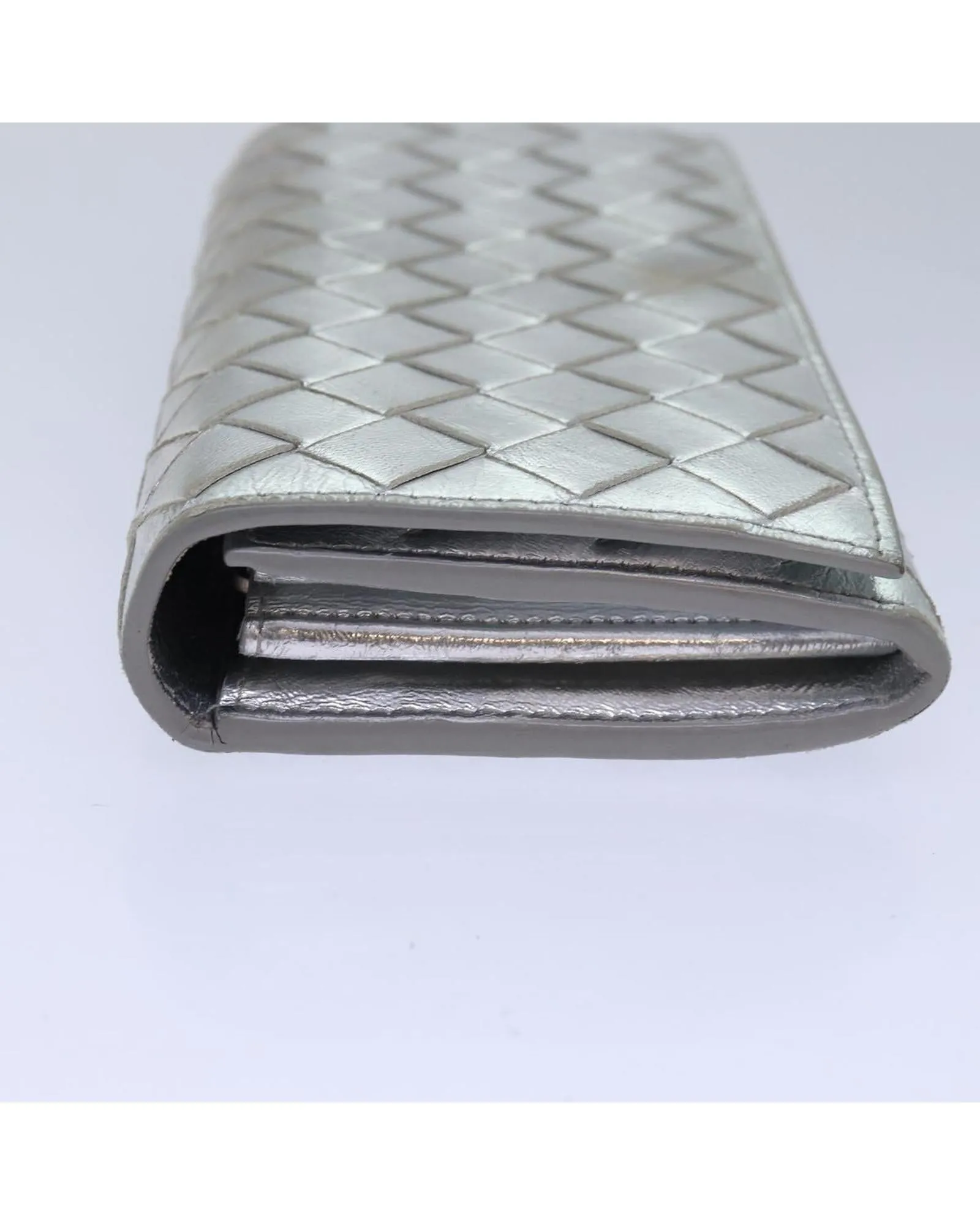 Intrecciato Leather Long Wallet with Silver Tone Hardware