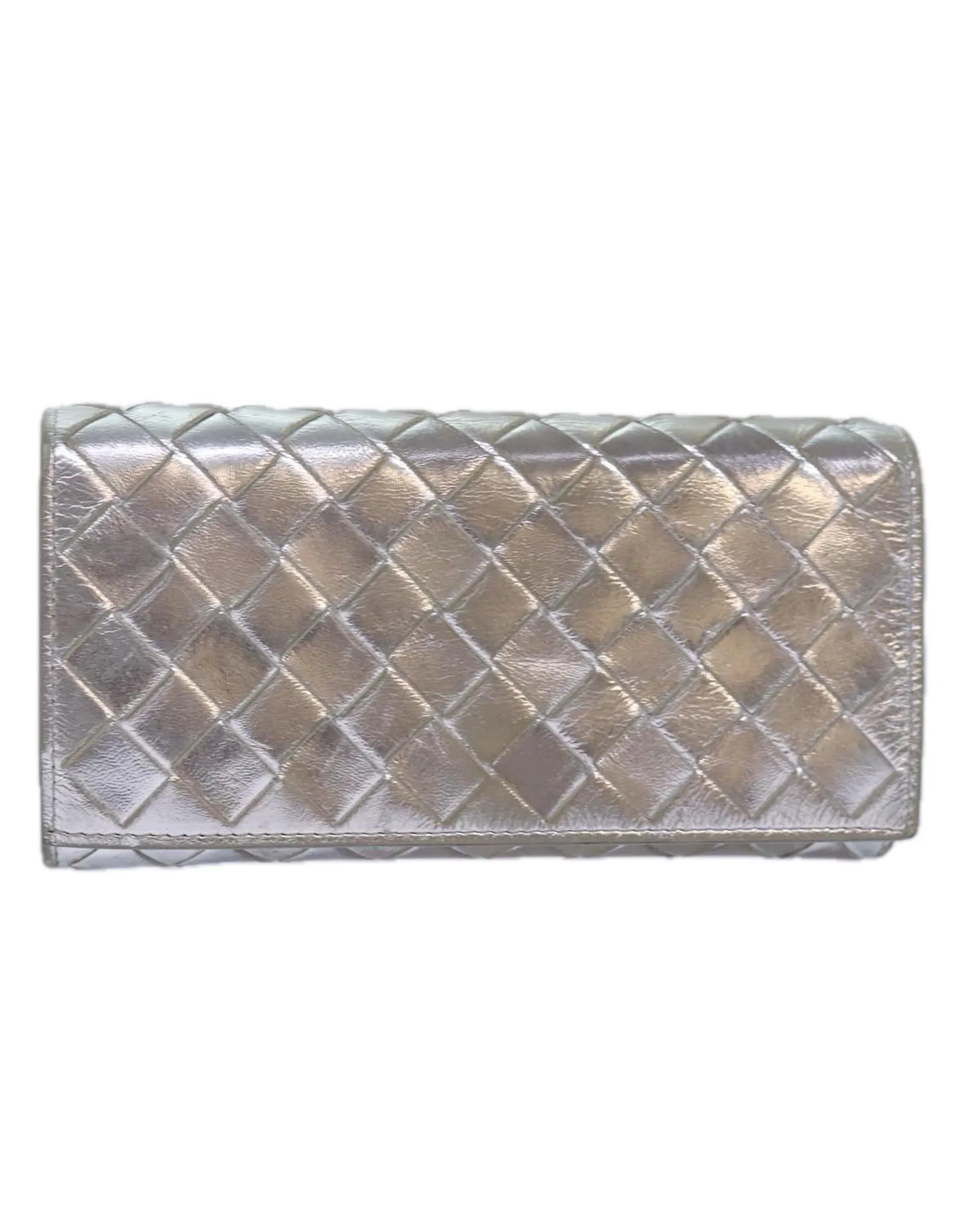 Intrecciato Leather Long Wallet with Silver Tone Hardware