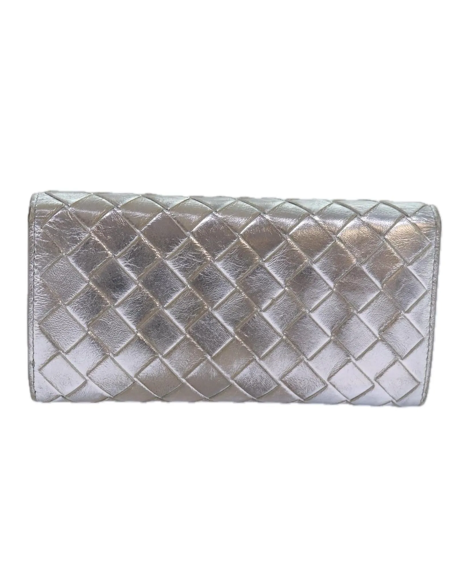 Intrecciato Leather Long Wallet with Silver Tone Hardware