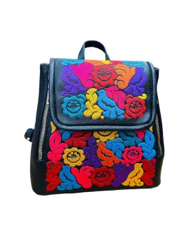 Jalapa Leather Backpack with Multicolor Embroidery