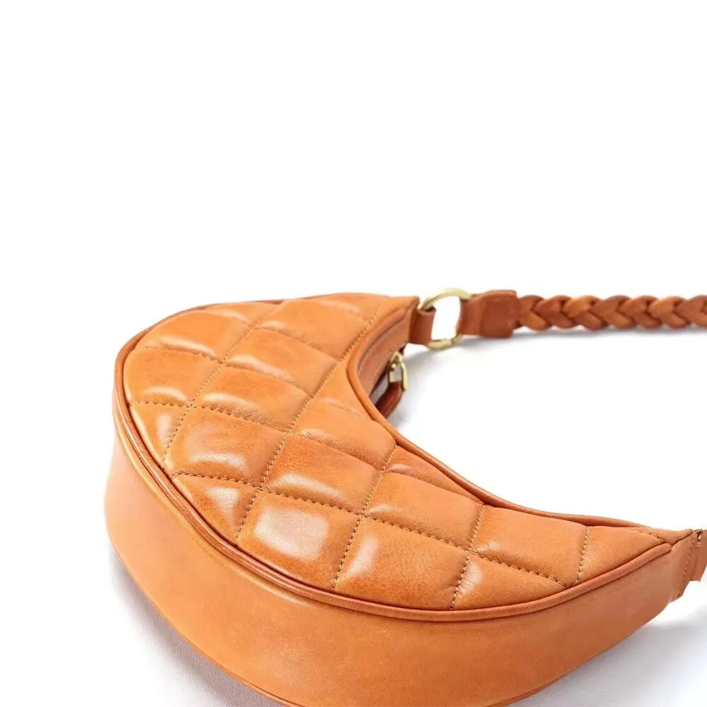 Lattice Design Vegetable Tanned Leather Women's Underarm Bag