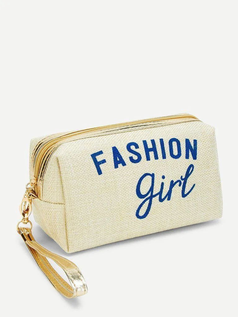 Letter Print Zipper Makeup Bag