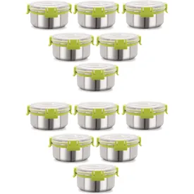 Magnus Klip Lock Stainless Steel Airtight Leakproof Storage Container, 450 ML Each, Set of 10 - Ideal for Kitchen, Perfect Lunch Boxes for Office Men