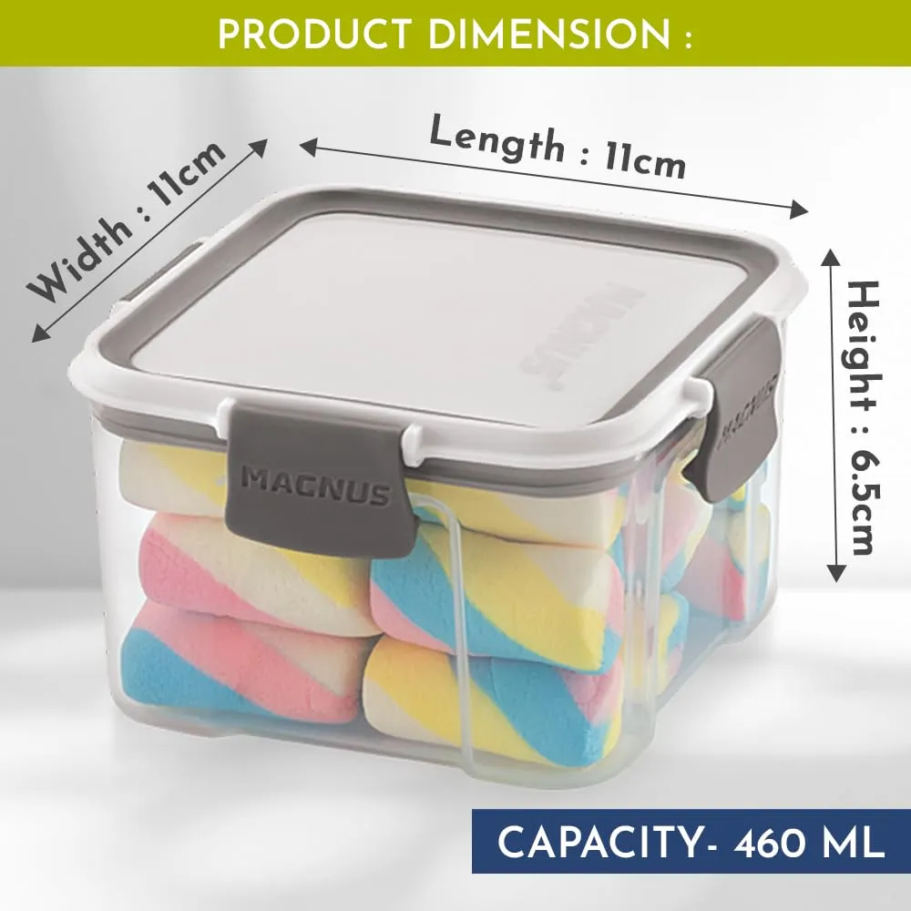 Magnus Modulock Airtight Food Kitchen Storage Container with Detachable Clip Lock | White & Grey Lid | Ultra Clear Transparent Containers | Stackable | Break Resistant | Set of 2 - 460 ml Each