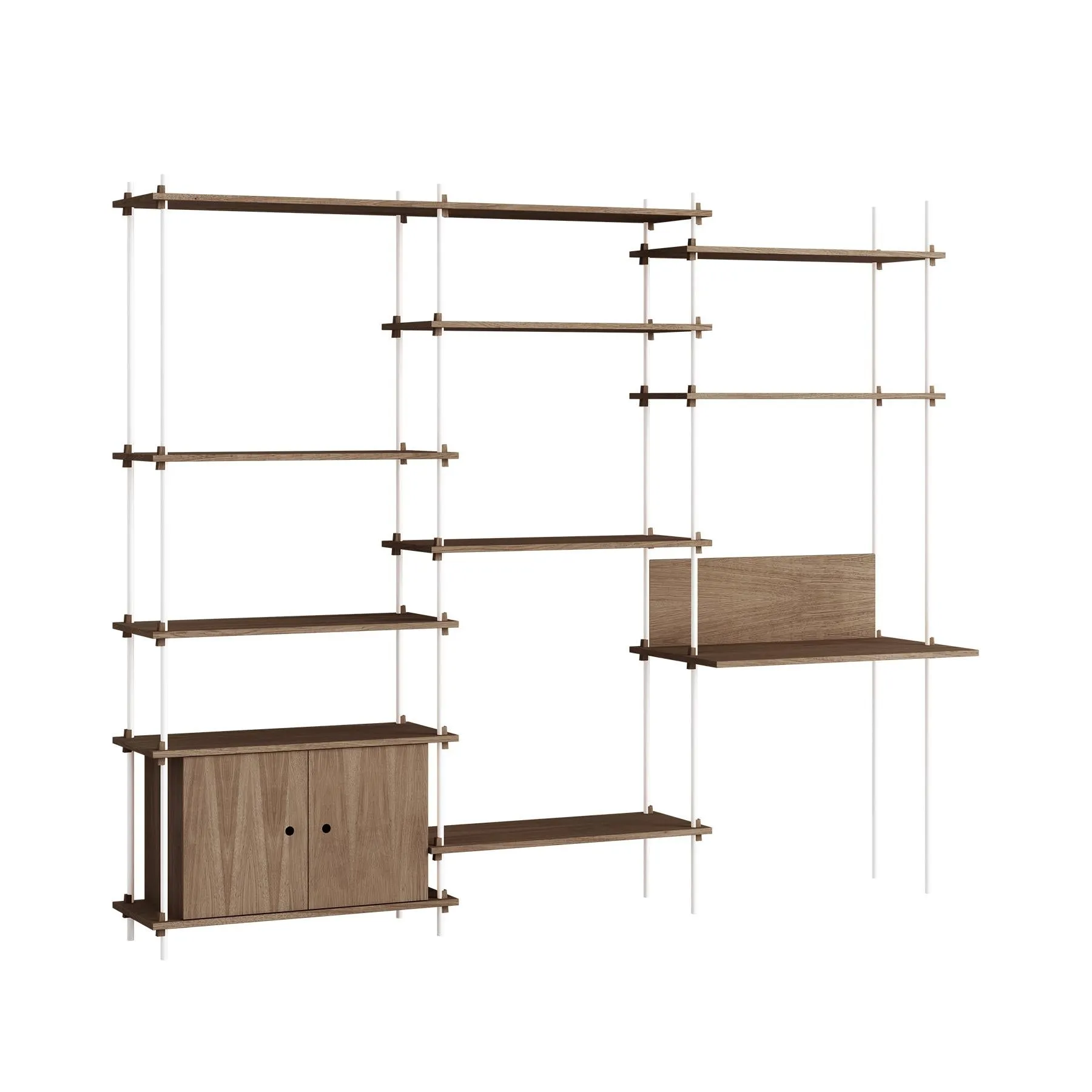 MOEBE triple shelving system with 1 cabinet and desk