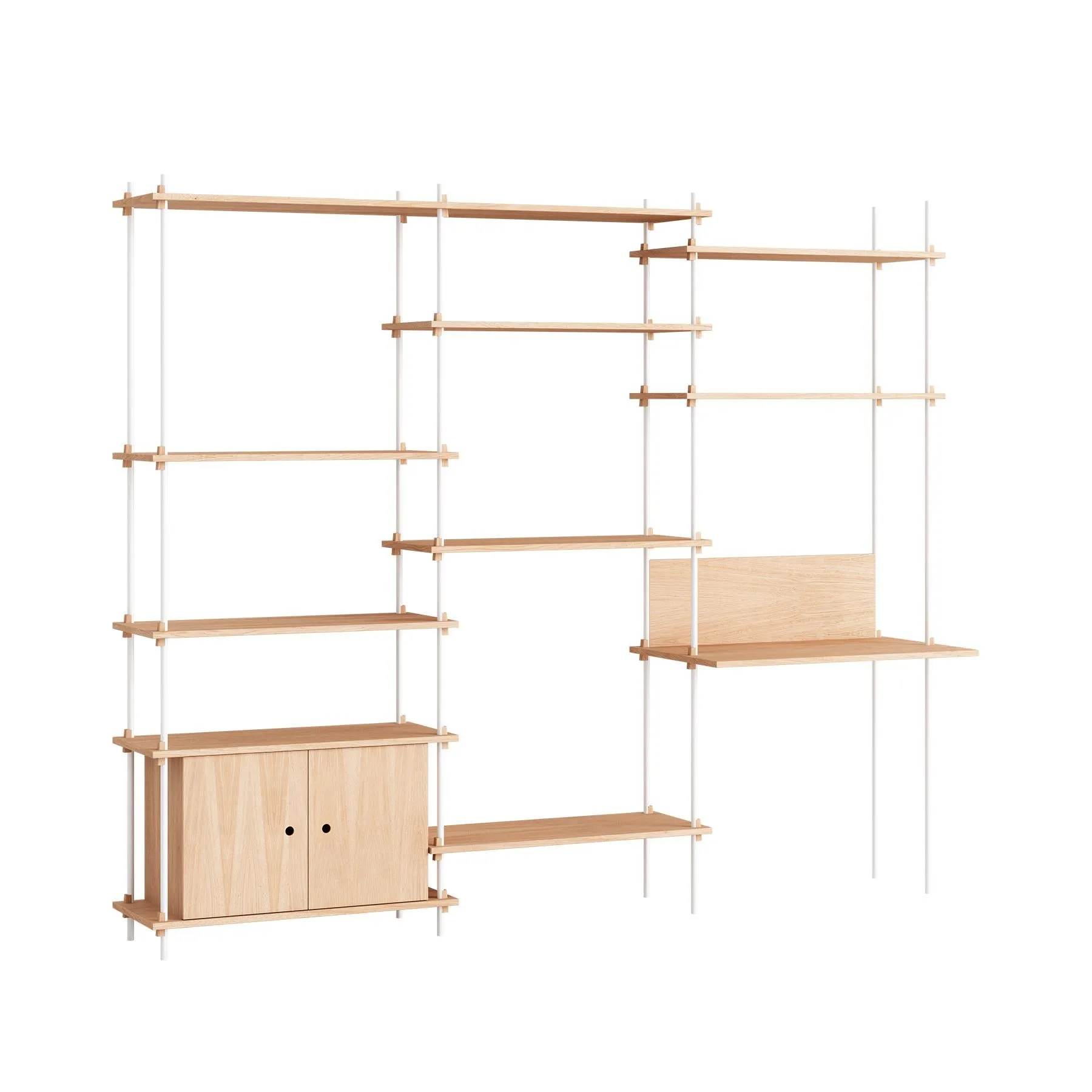 MOEBE triple shelving system with 1 cabinet and desk