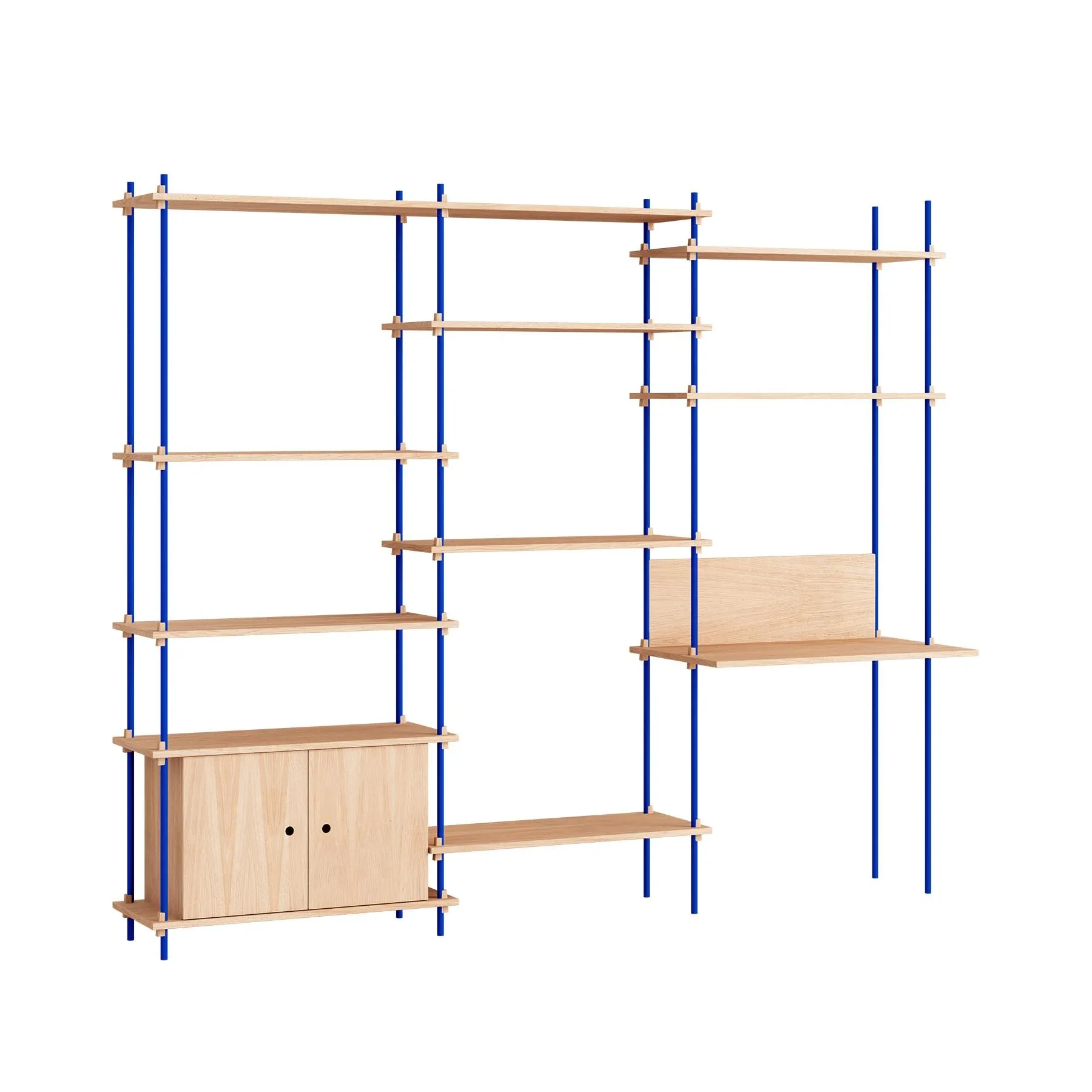 MOEBE triple shelving system with 1 cabinet and desk