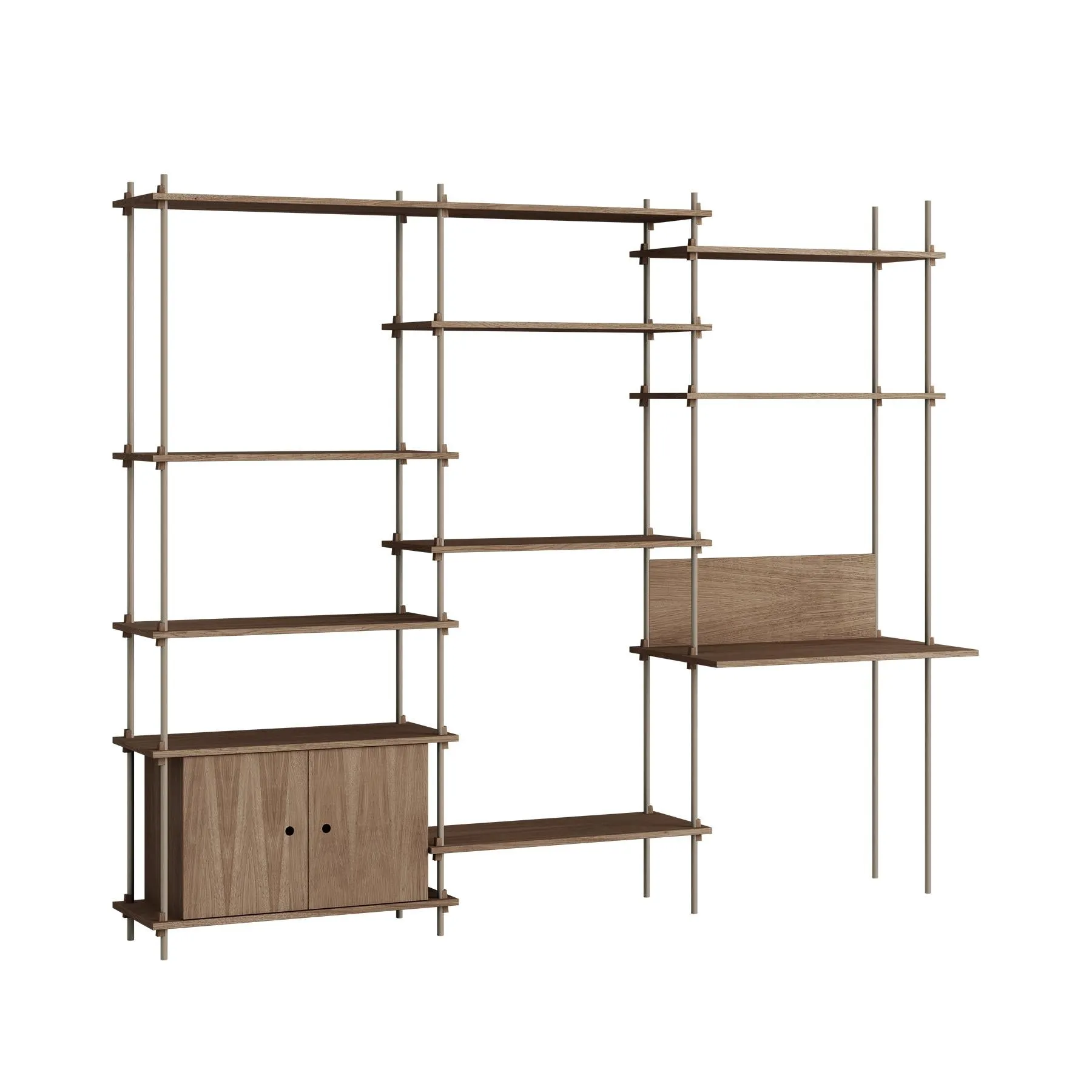 MOEBE triple shelving system with 1 cabinet and desk